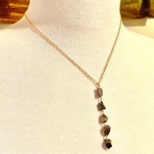 NWT Artisan Crafted Pyrite Stone Drop Chain Necklace Handmade in California NEW